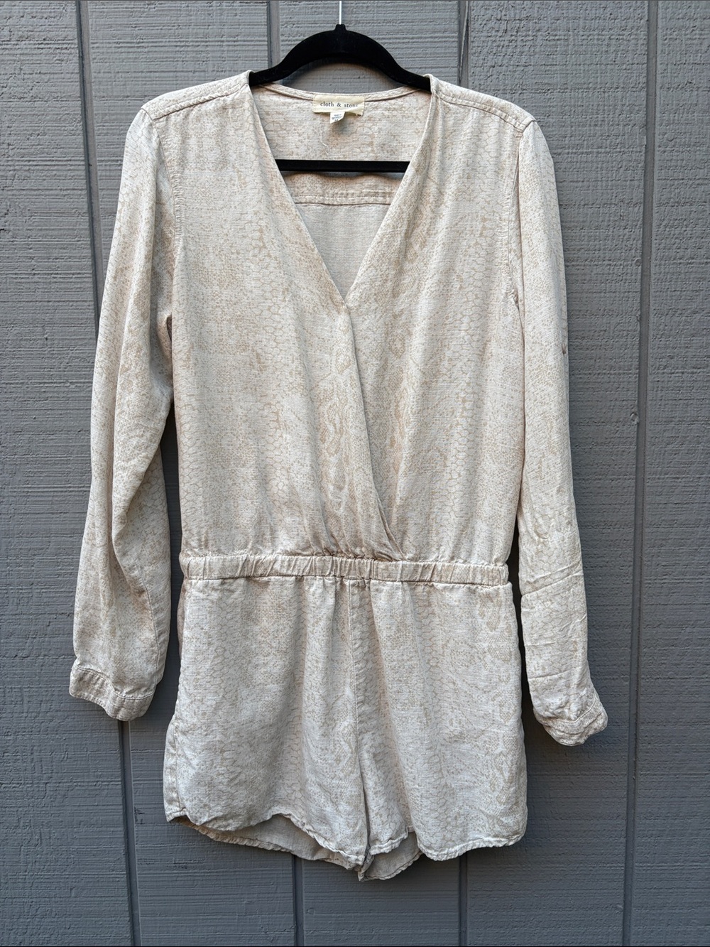 Cloth & Stone Snakeskin Print Wrap Romper Beige Size M Made USA